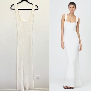 Paris Georgia Rope Seamed Cotton Knit Maxi Dress Scoop Neck White Womens Medium